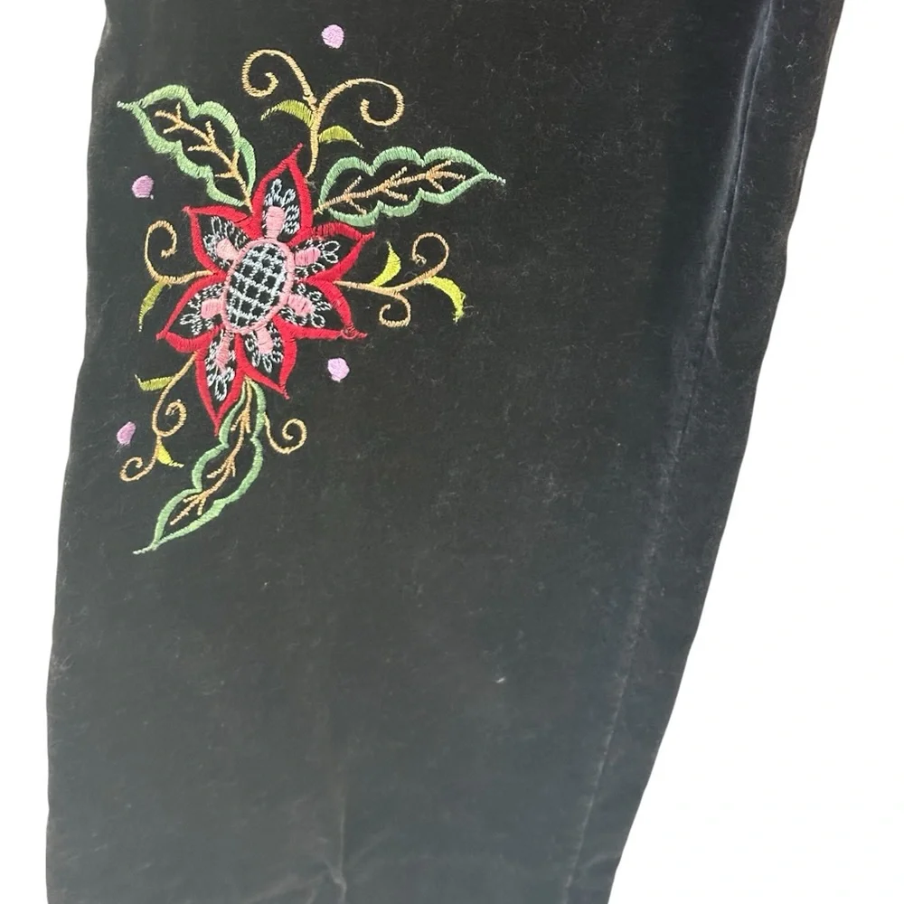 Vintage velvet black jacket and pants size youth 8 Pink and green embroidery.